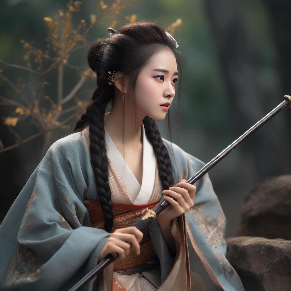 The young Chinese fairy wears gorgeous Hanfu photo