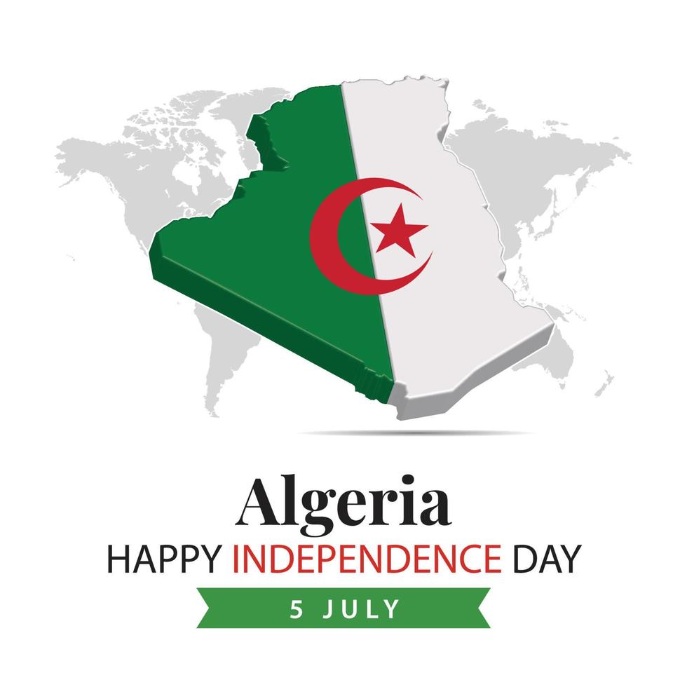 Algeria Independence Day, 3d rendering Algeria Independence Day illustration with 3d map and flag colors theme vector