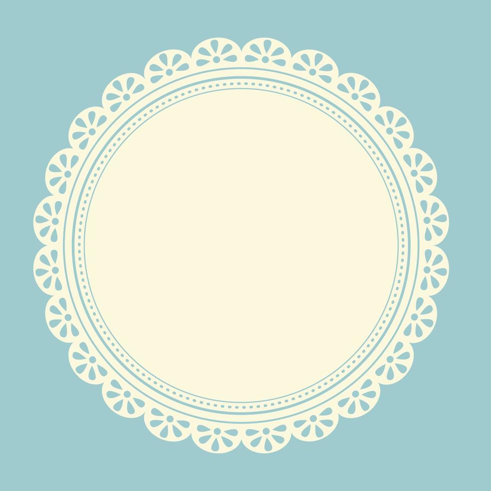 Decorative White lace Doilies. Openwork round frame on a pink background. Vintage Paper Cutout Design. Vector illustration