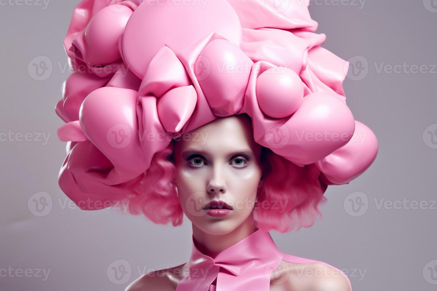 woman with pink hair. Futuristic style photo