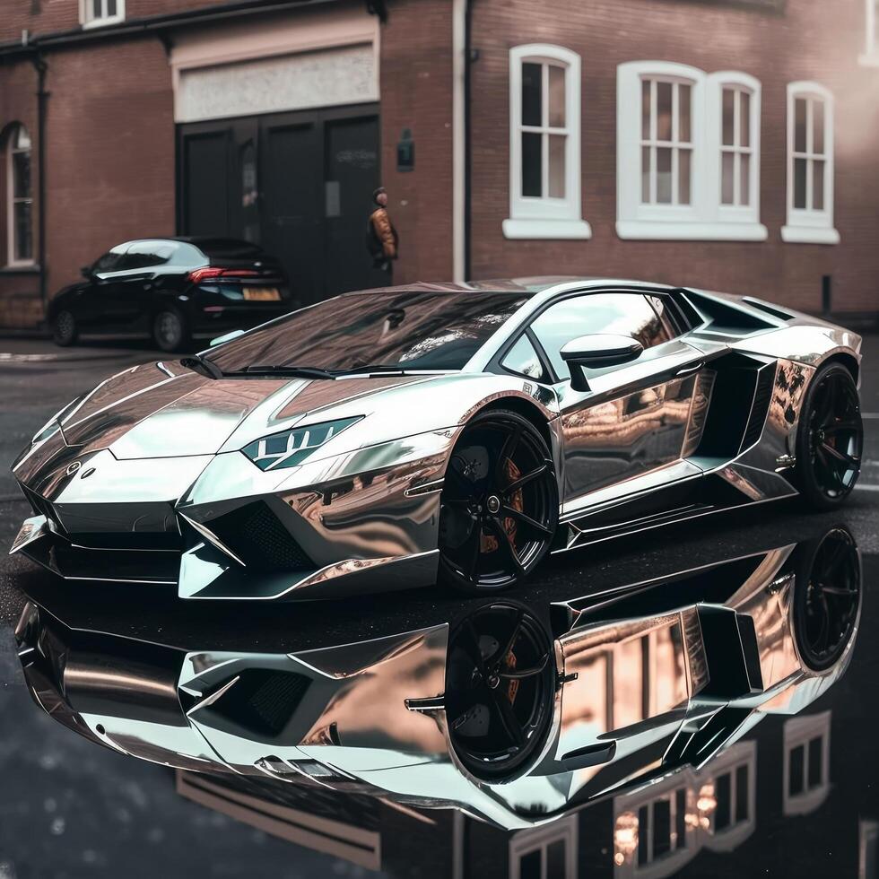 Chrome wrapped shining car photo