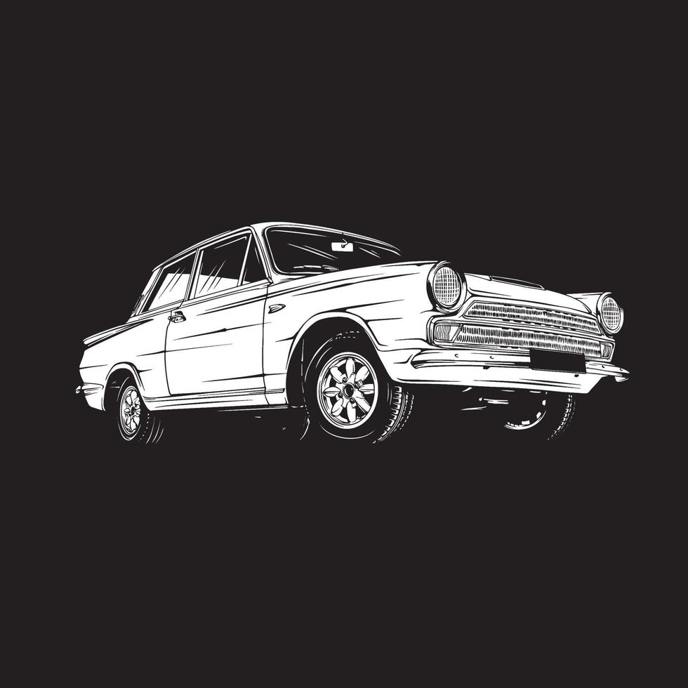 vintage car illustration vector line art