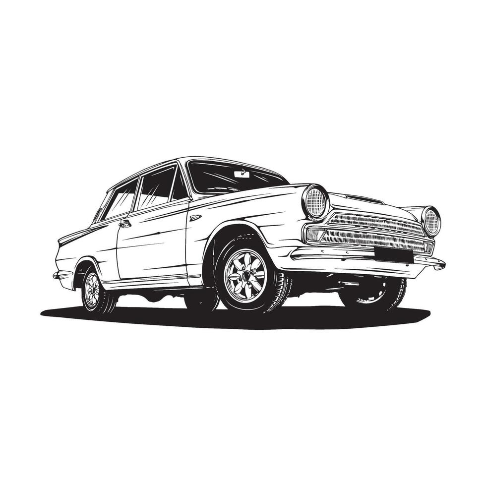 vintage car illustration vector line art