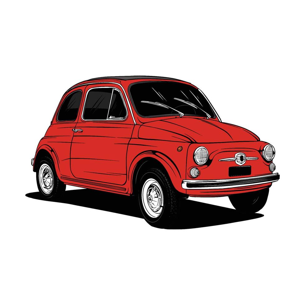 Classic Italian supermini red car illustration vector line art