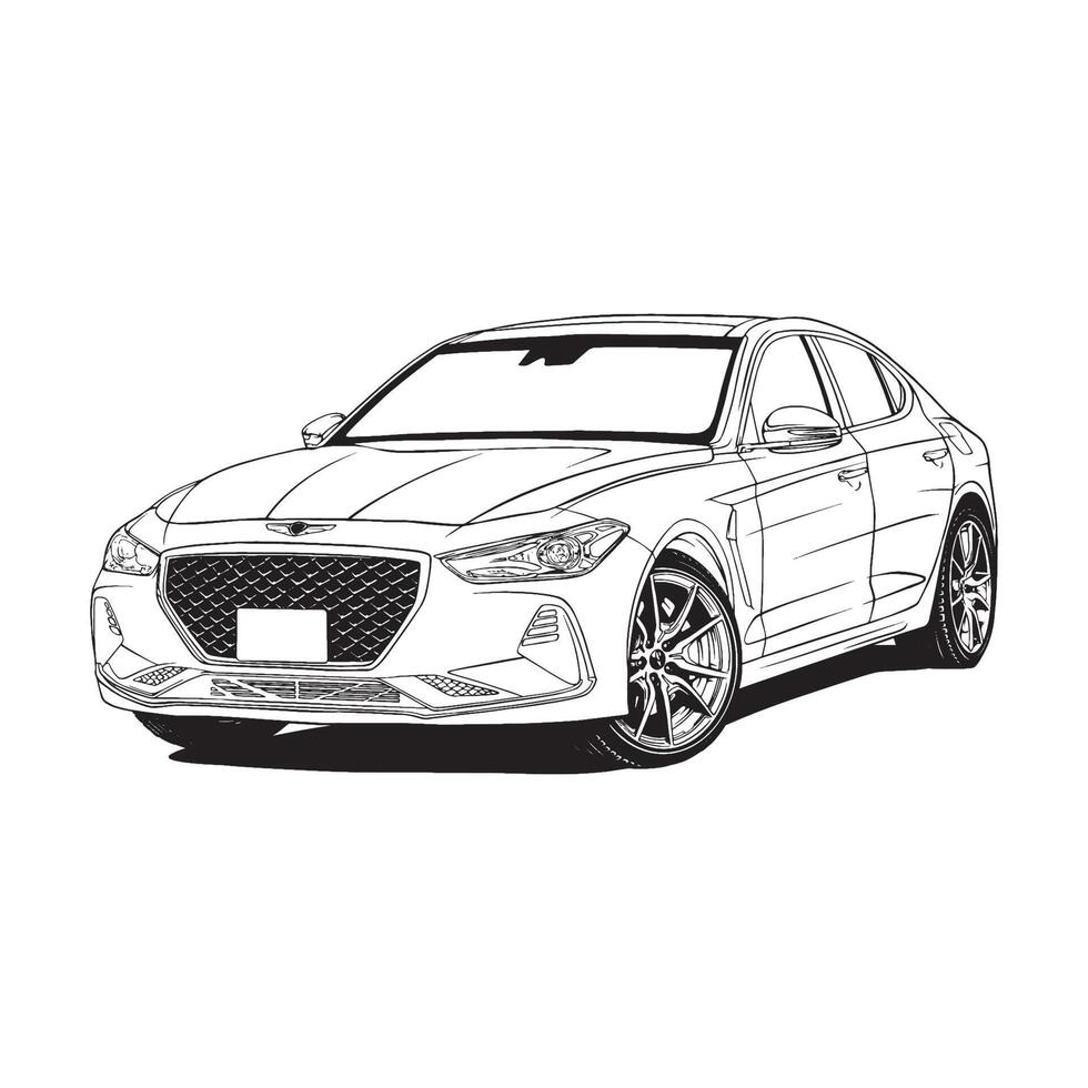 Korean sport sedan car illustration vector line art