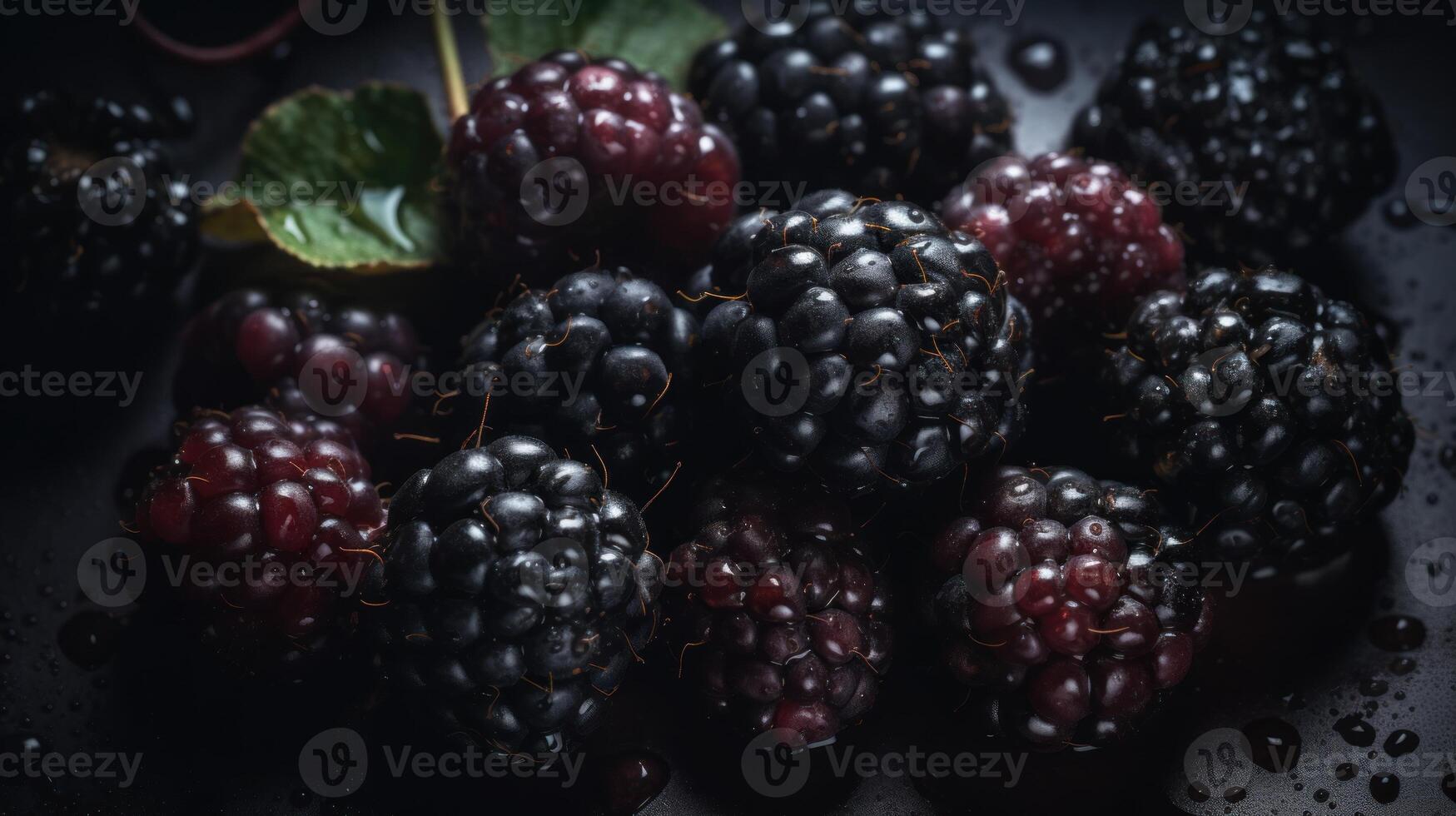 Image of ripe blackberries seamless background visible drops of water photo