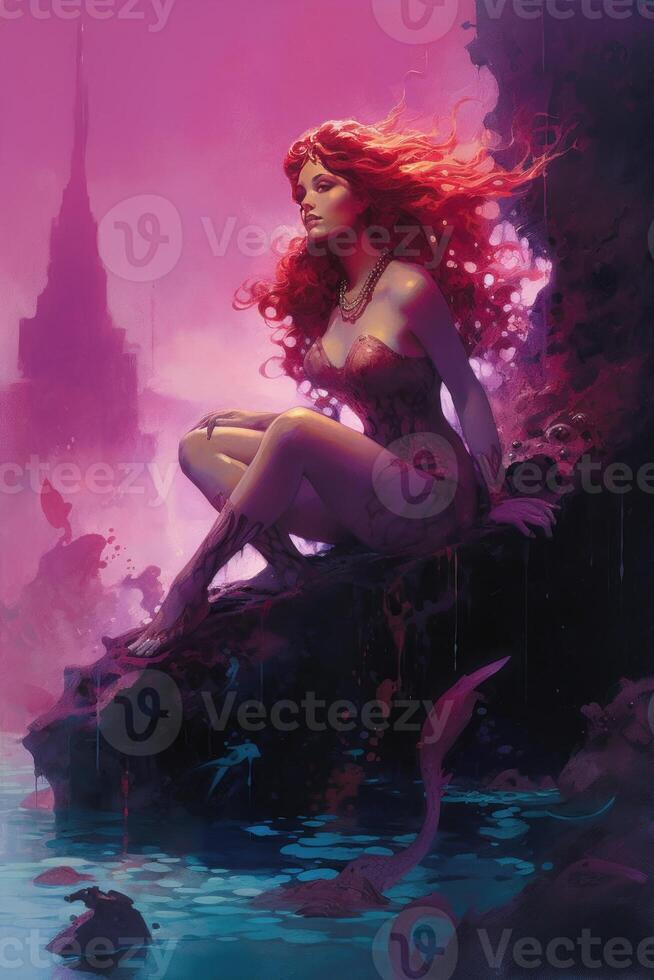 image of mermaid of spear midnight ocean photo