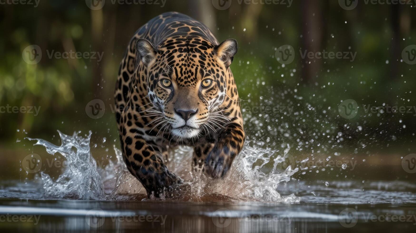 jaguar with a fierce expression running photo