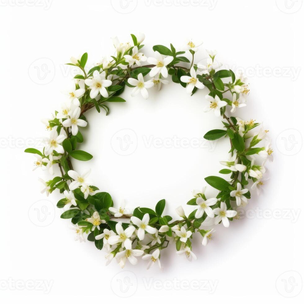 A circle shaped border of a small flowers on white background photo