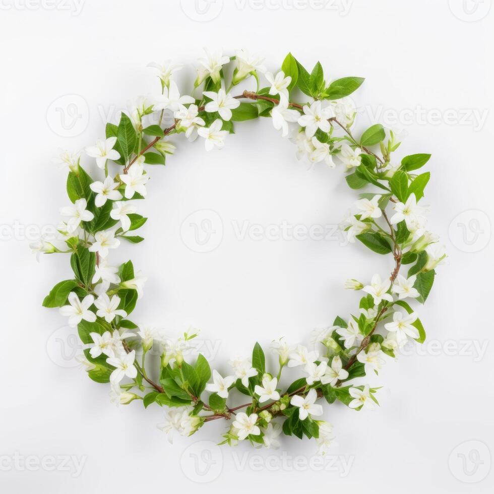 A circle shaped border of a small white flowers photo