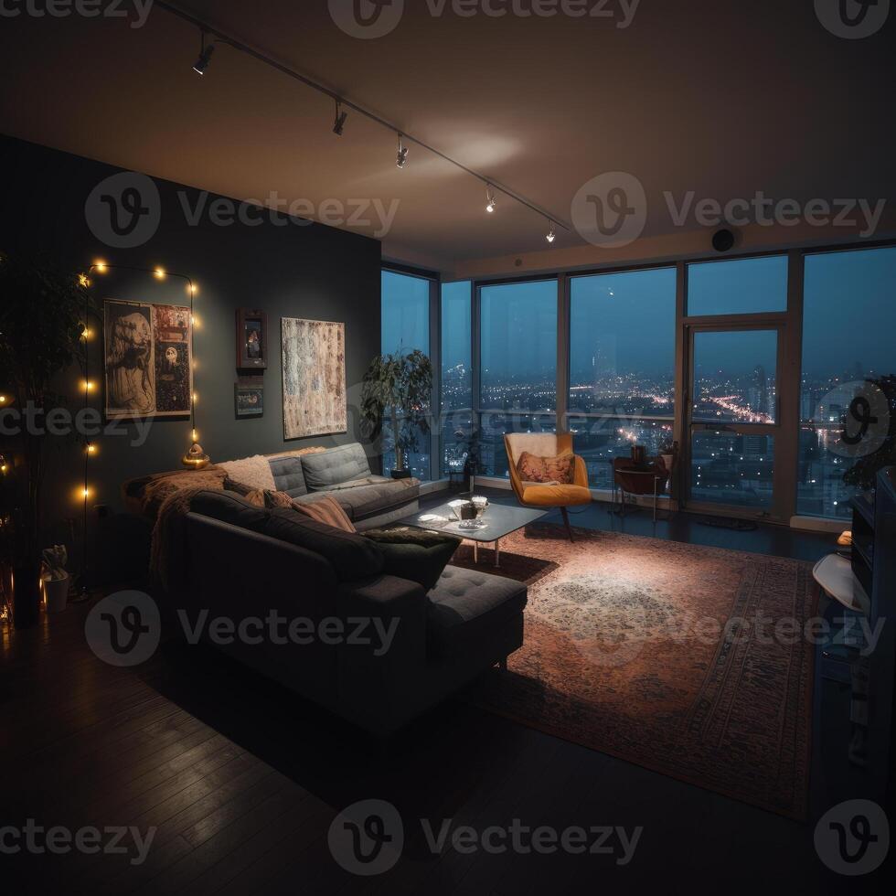 wide shot of a cool comfortable modern house interior photo