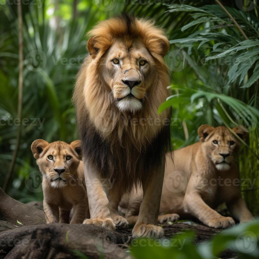 image of family of lion in forest photo