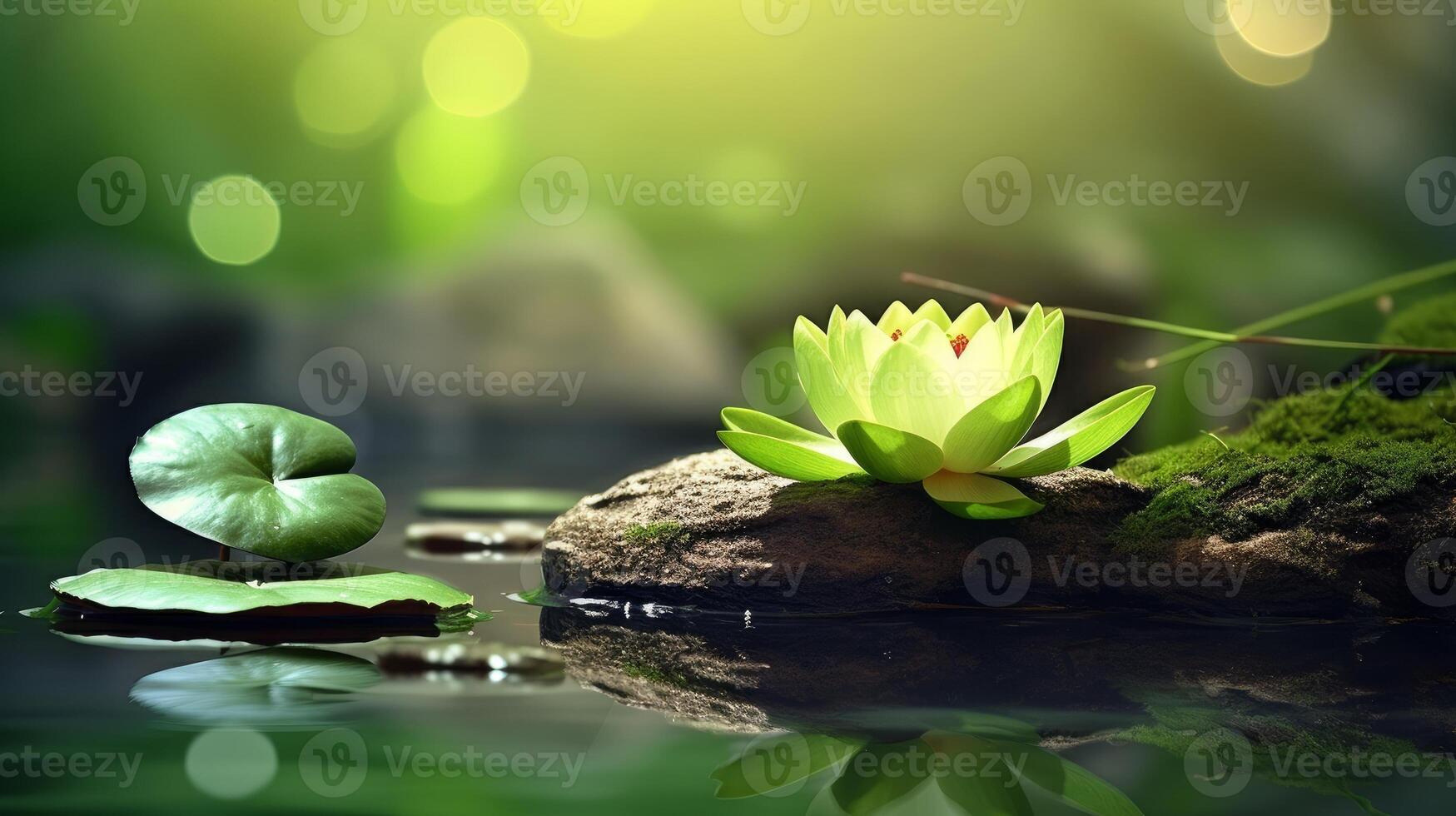 A lotus on the corner of the pond photo