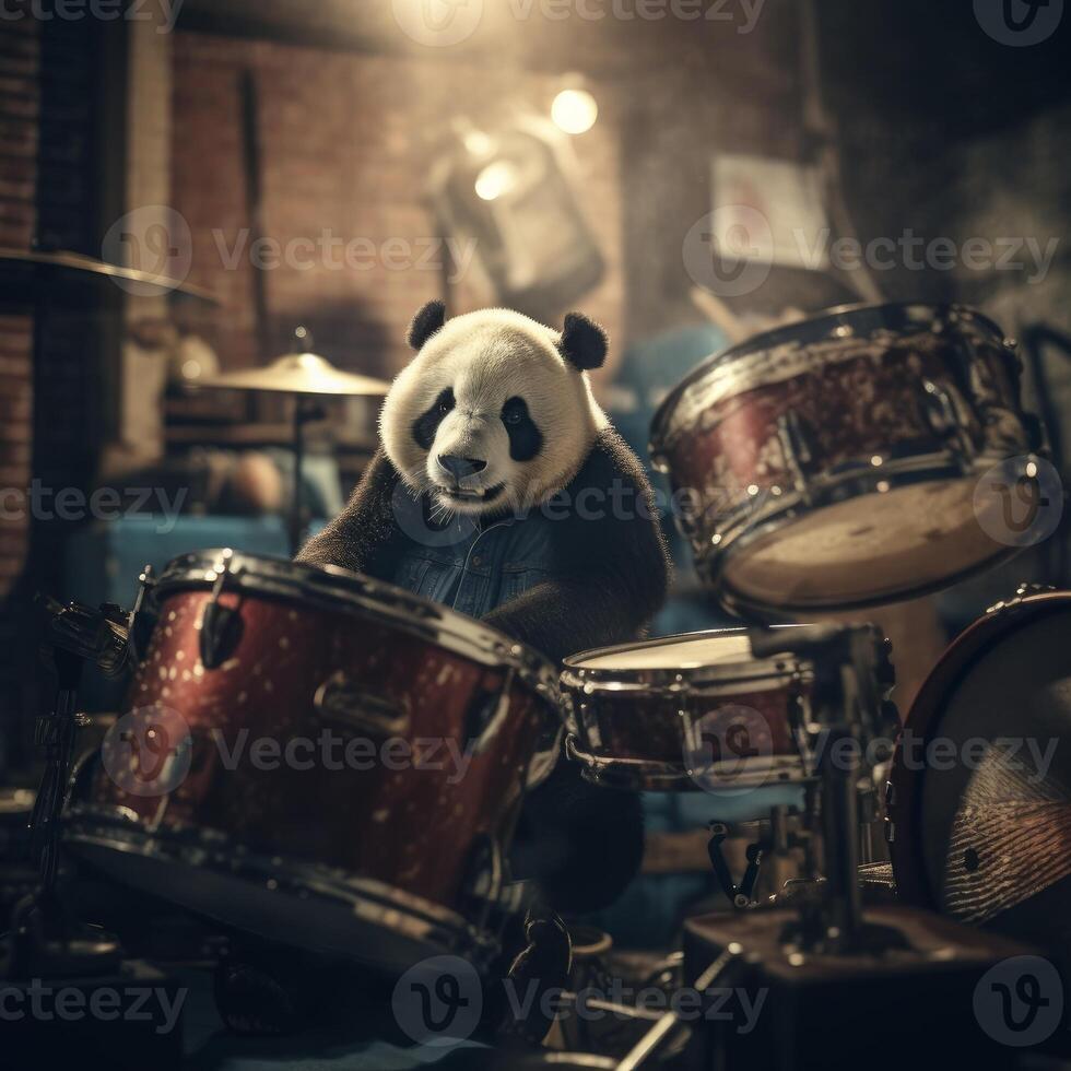 panda tambores para rock banda generativo ai foto