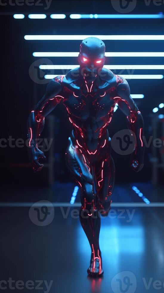 Computer android robot with glowing red light photo
