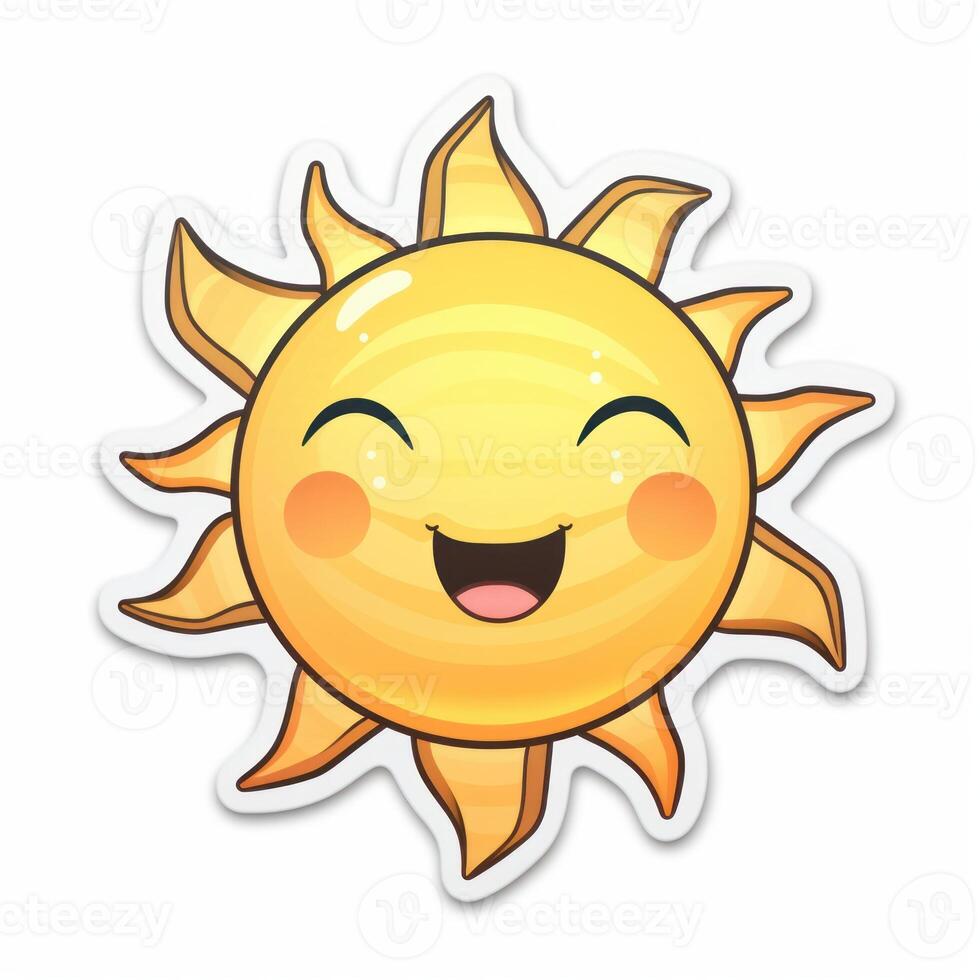 Cute sun sticker on white background photo