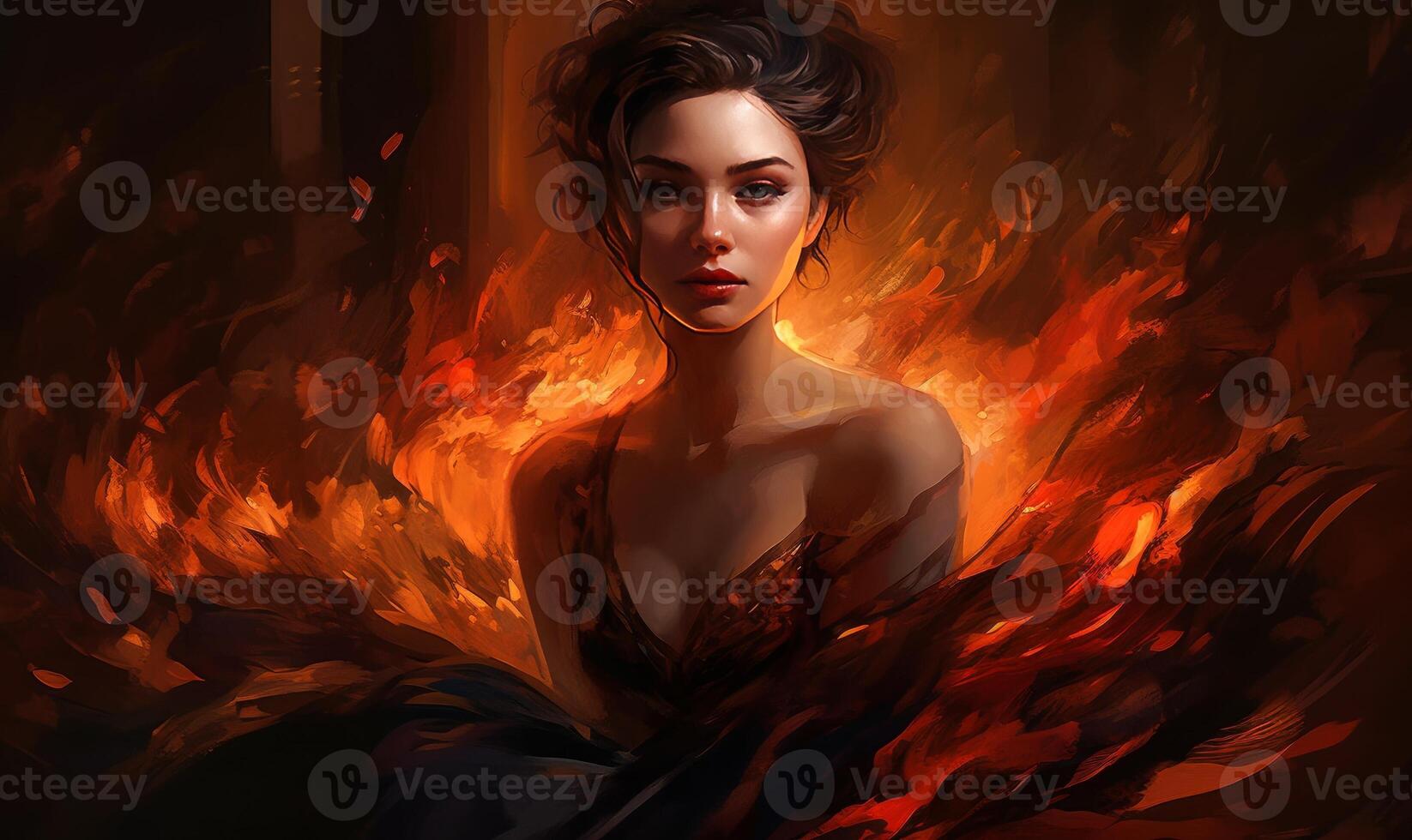 image of Digital painting of woman in fire photo