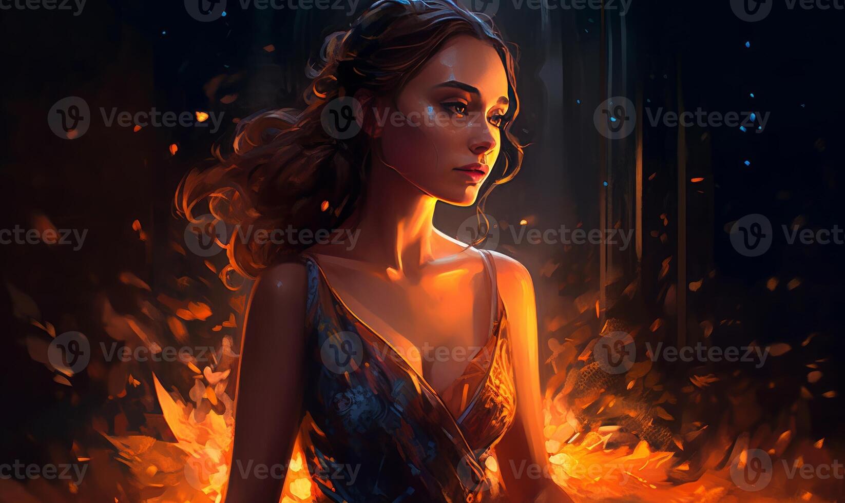 Digital painting of woman in fire photo