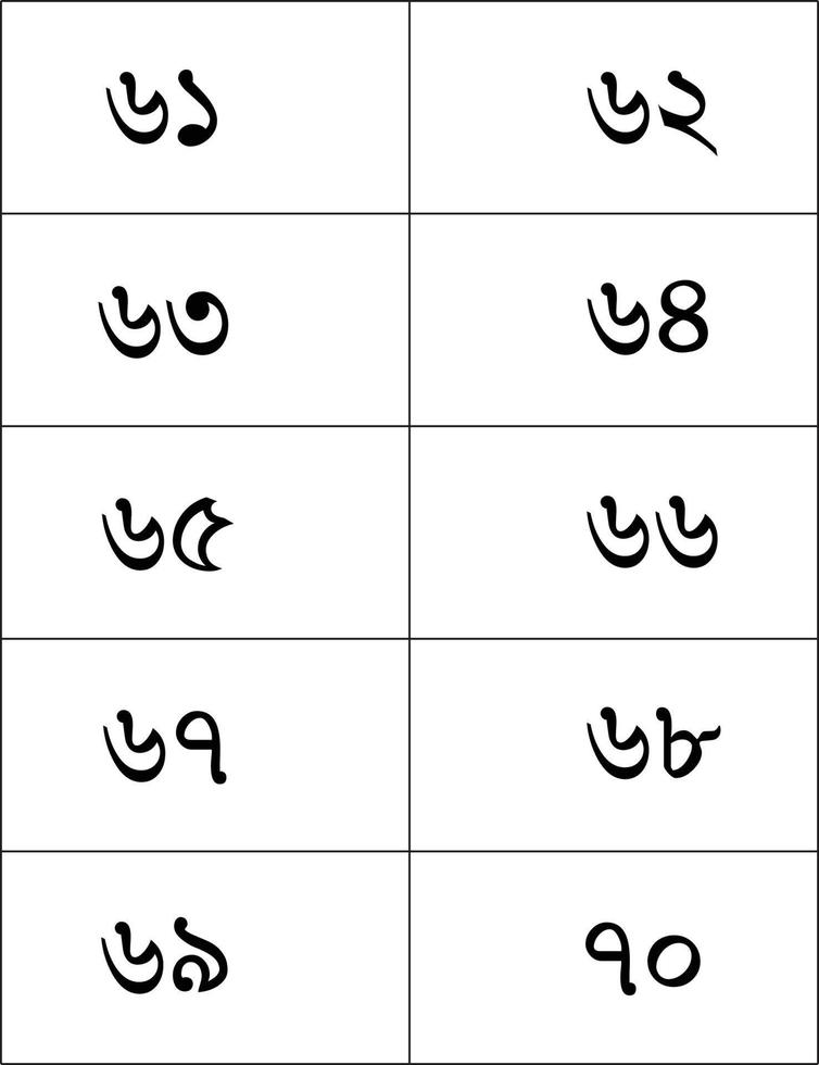 Counting in Bengali from 61 to 70 .Bangla number table vector