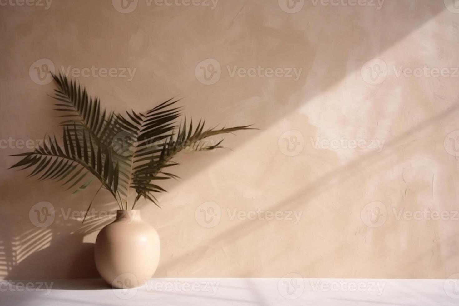 indoor view with pot and palm leaves photo