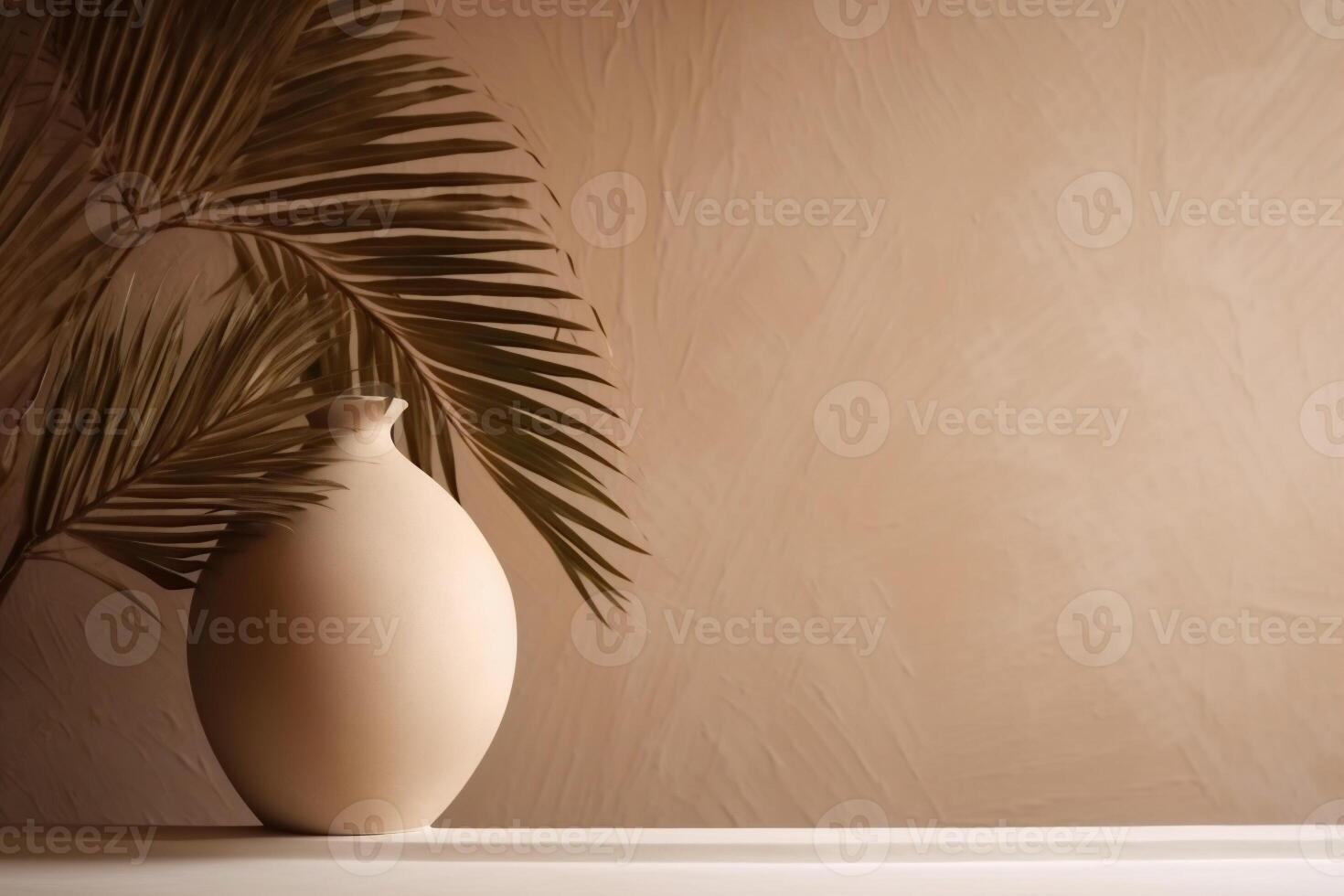 indoor view with pot and palm leaves photo