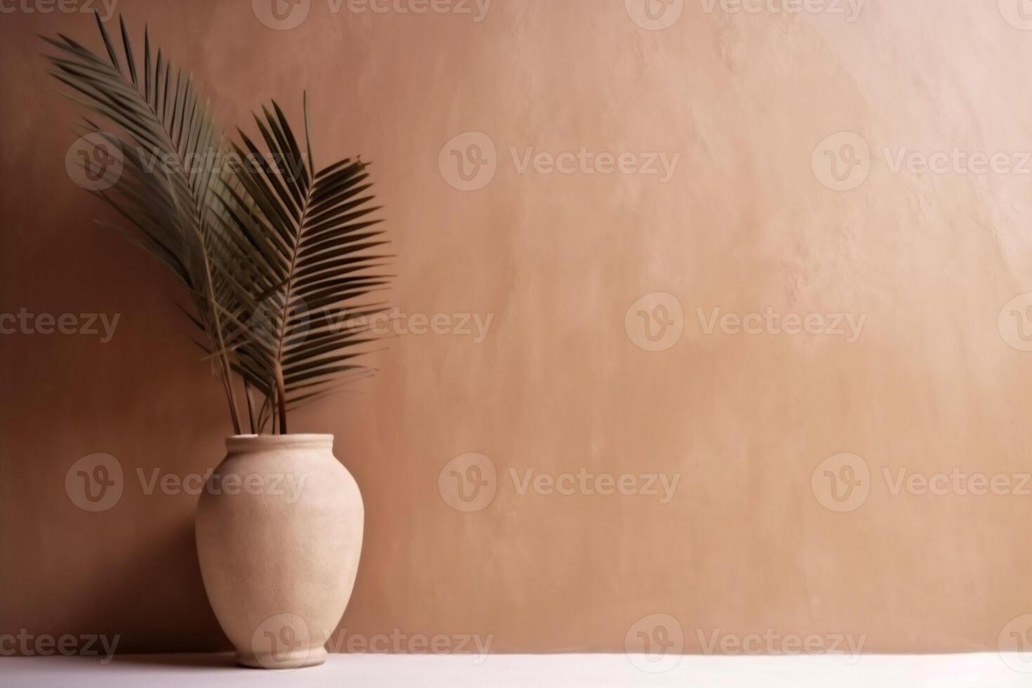 indoor view with pot and palm leaves photo