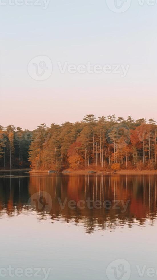 un sereno lago un bosque en otoño generativo ai foto