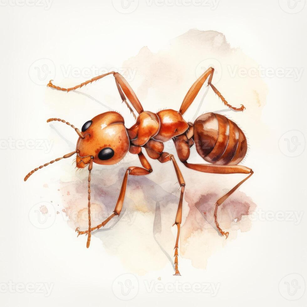 A watercolor illustration of a fire ant close up photo