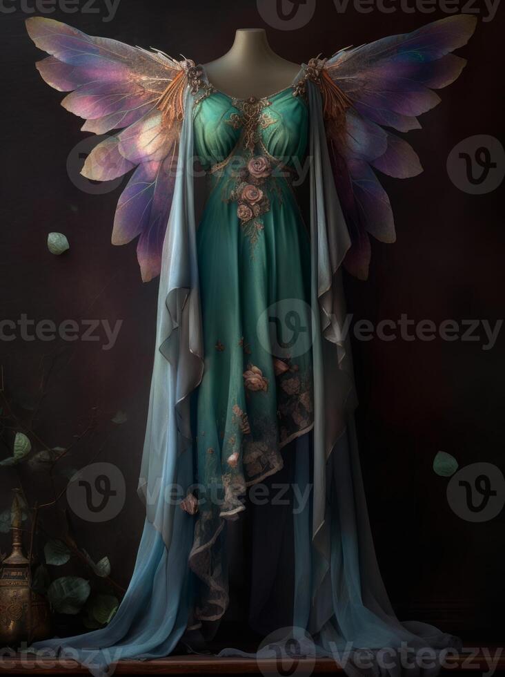 A fantasy angel dress with purple and blue wings photo