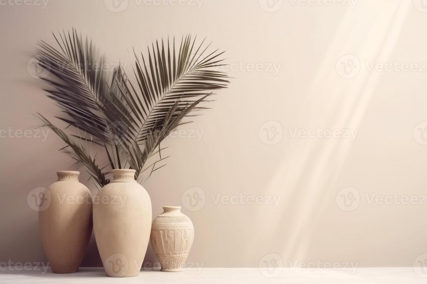 indoor view with pots and palm leaves photo