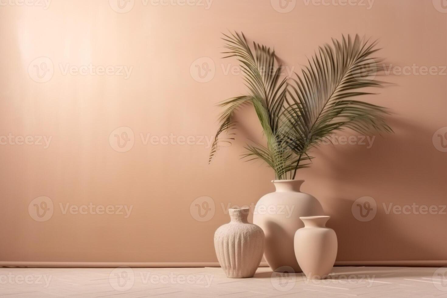 indoor view with pots and palm leaves photo