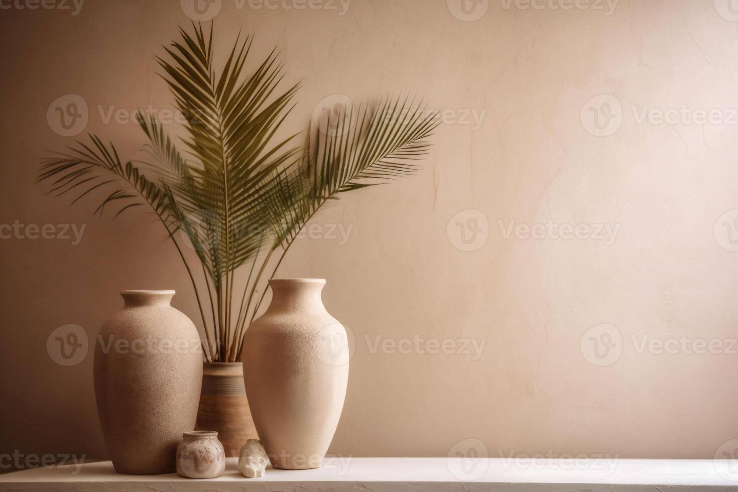 indoor view with pots and palm leaves photo