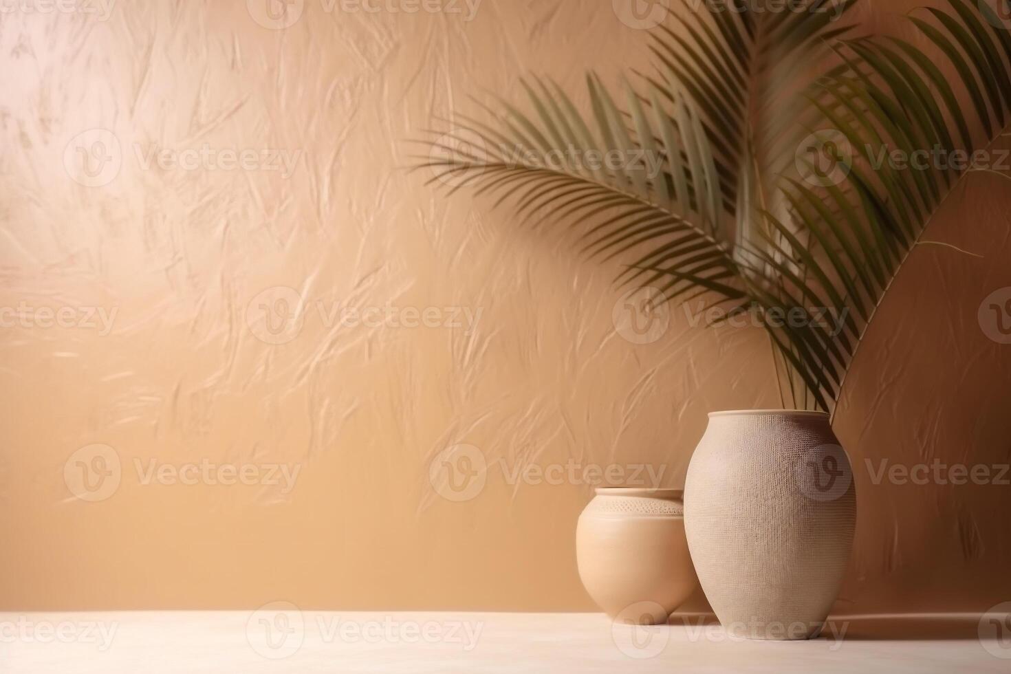 indoor view with pots and palm leaves photo