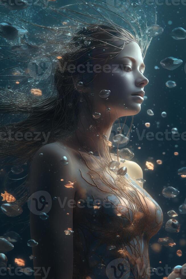A beautiful Sea goddess swimming in the sea photo
