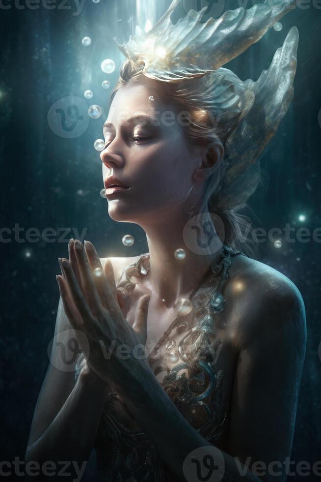 A Sea goddess swimming in the sea photo