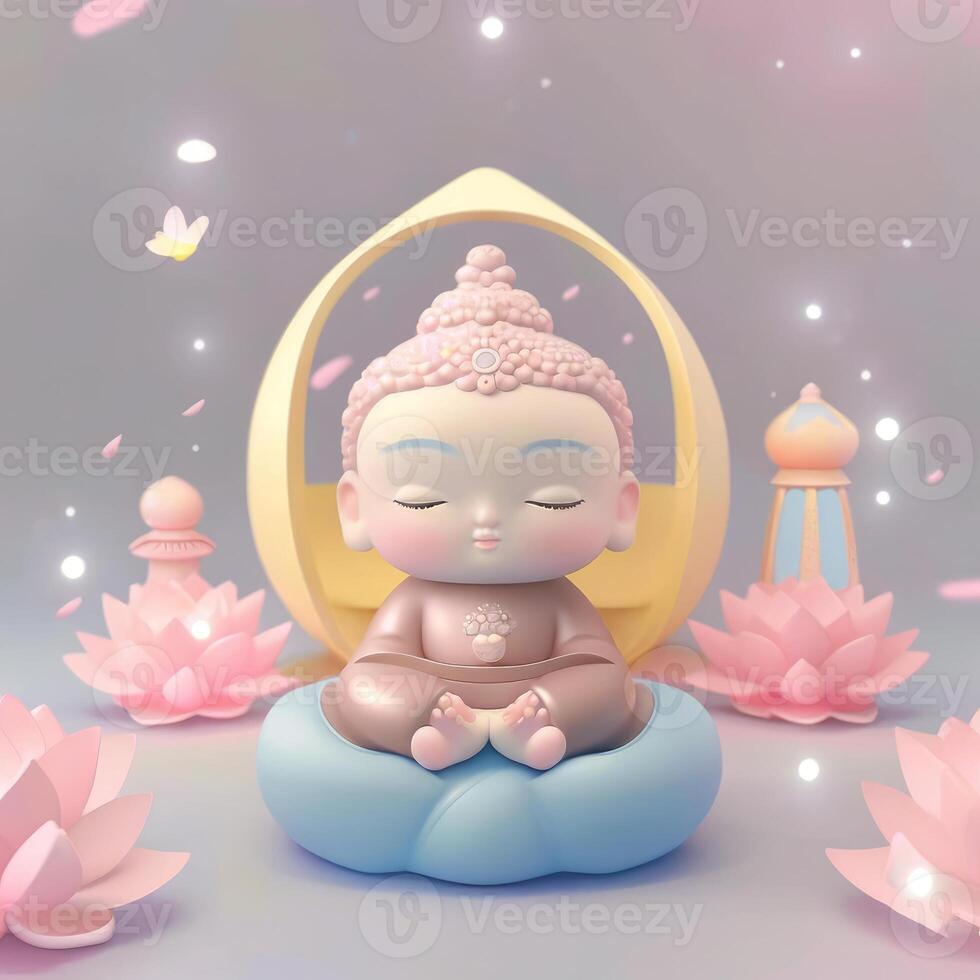 baby buddha with lovely sky light pink pop mart image photo
