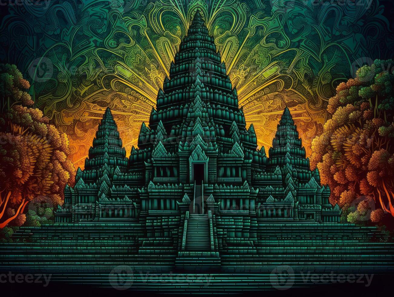 Art work of Angkor Wat Indian Mythology South temple photo