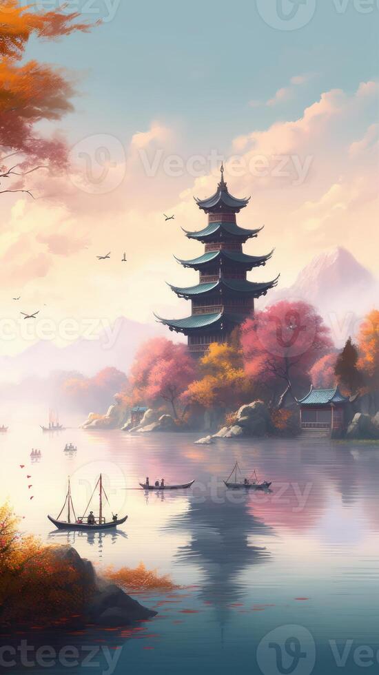 Chinese landscape illustration painting photo