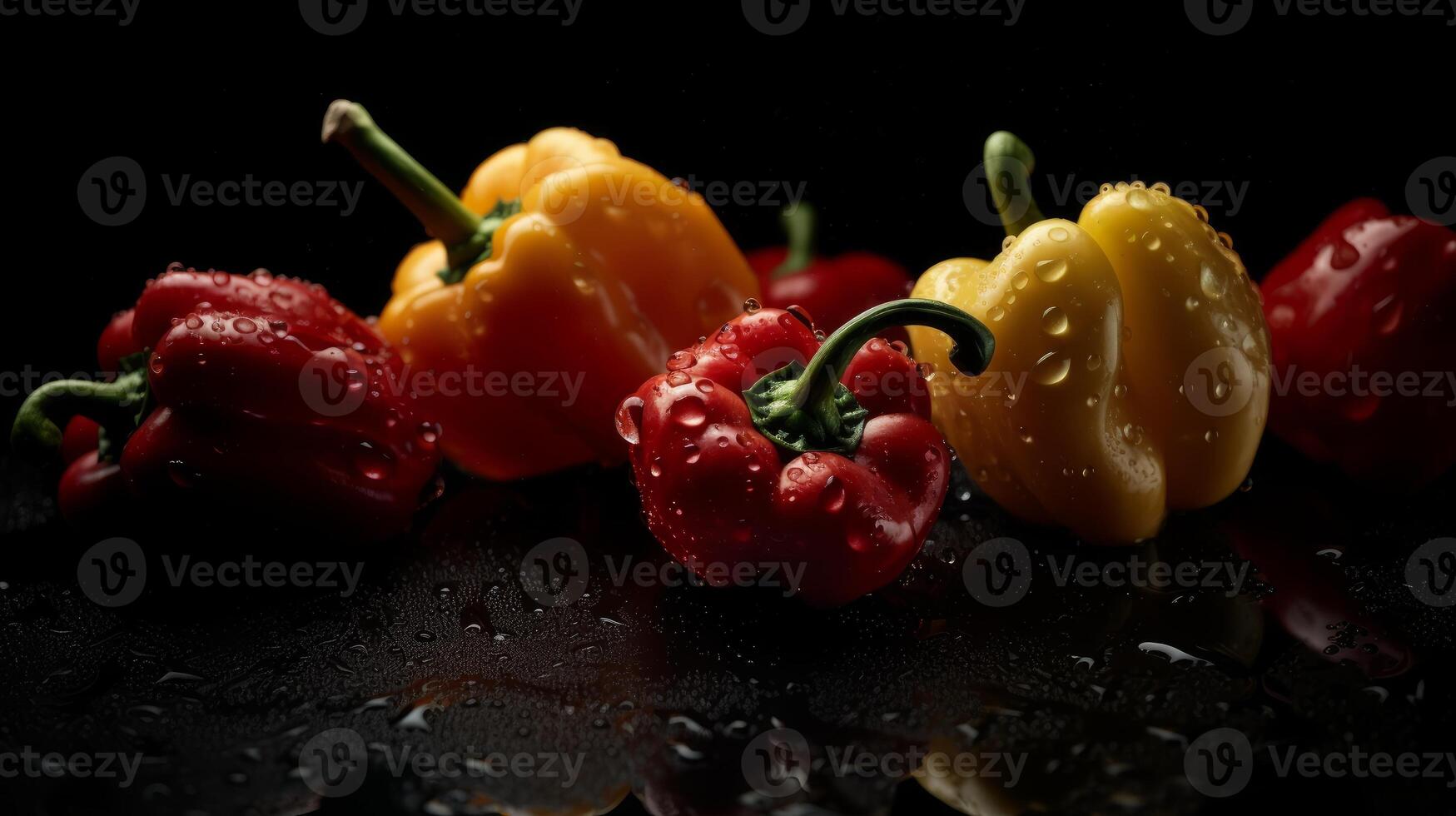 pimientos sin costura antecedentes visible gotas de agua generativo ai foto