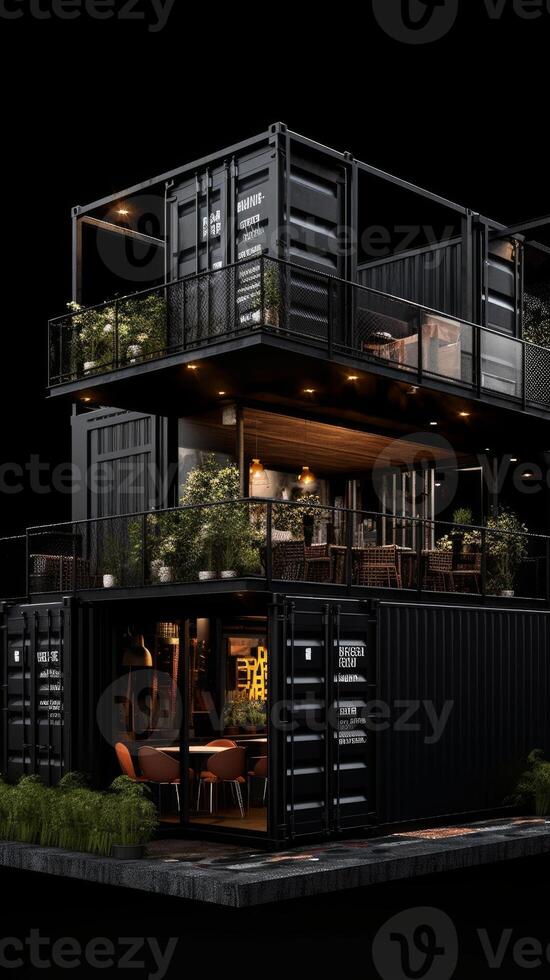 A restaurant built from black containers photo