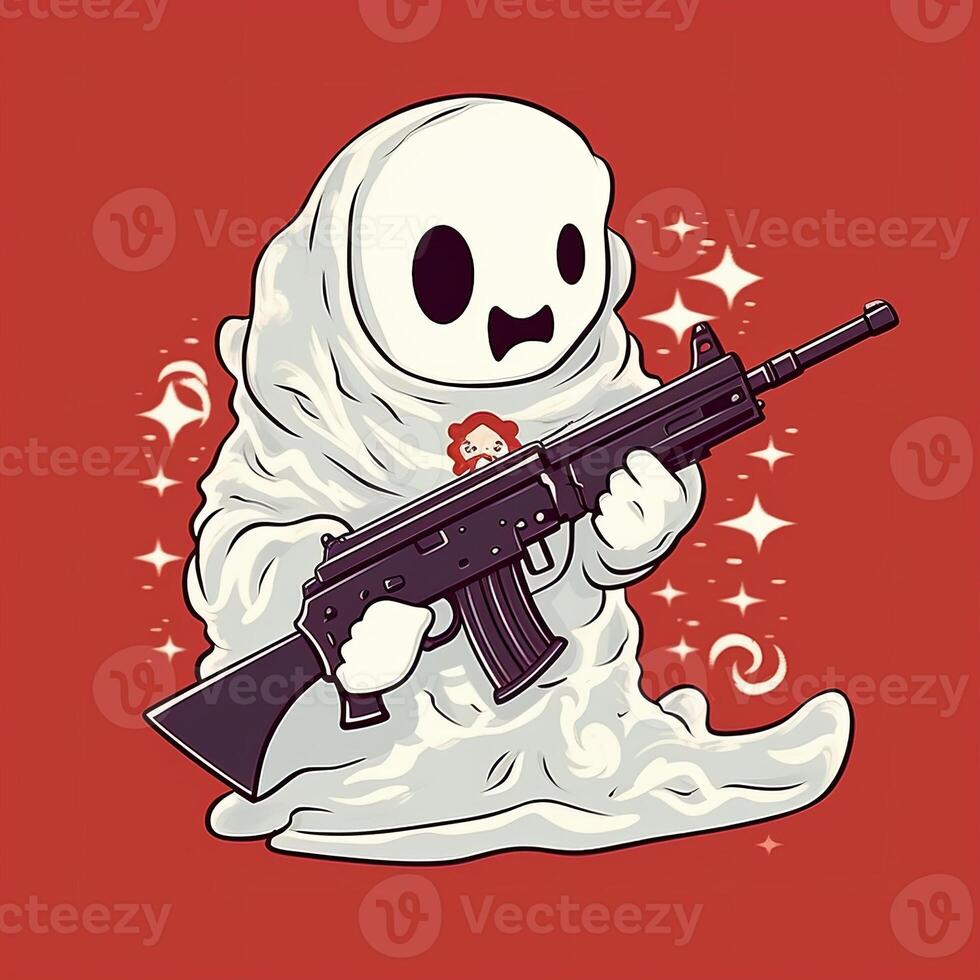 Ghost holding an AK47 on red background photo