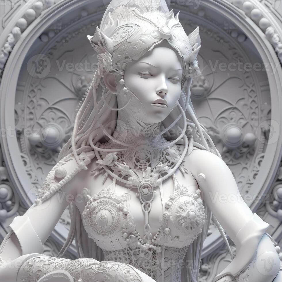 hermosa diosa estatua hecho por blanco látex Roca crema conjunto generativo ai foto