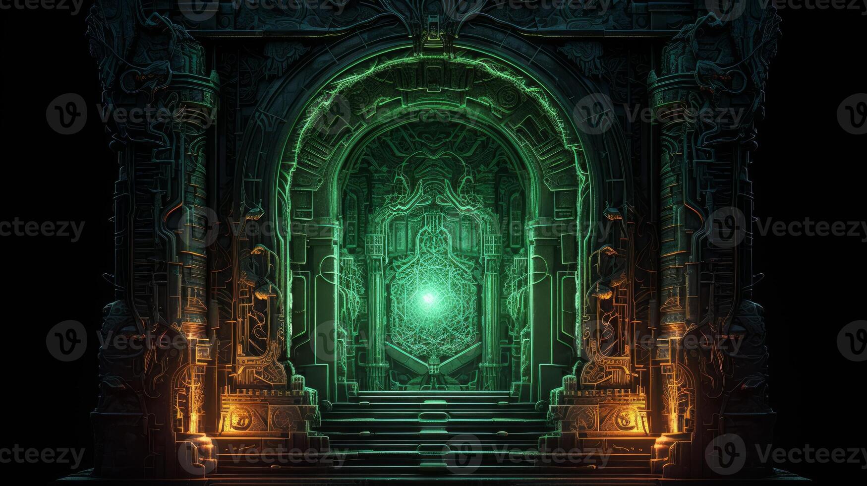 A magical dark door neon light visual art photo