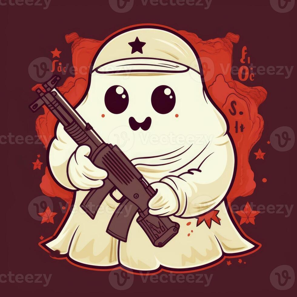 Sheet Ghost holding an AK47 on red background photo