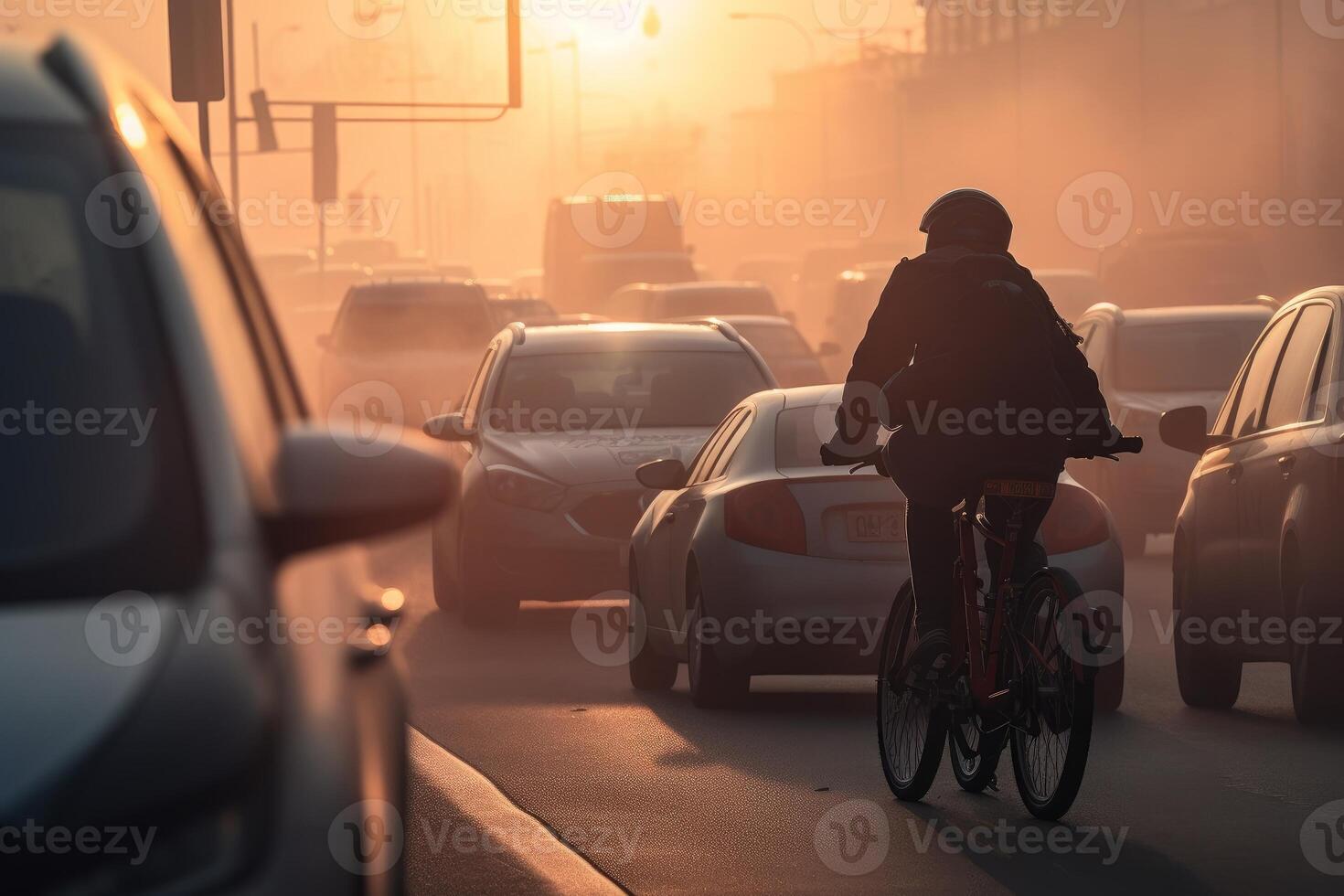 An evocative image of a cyclist riding in evening photo