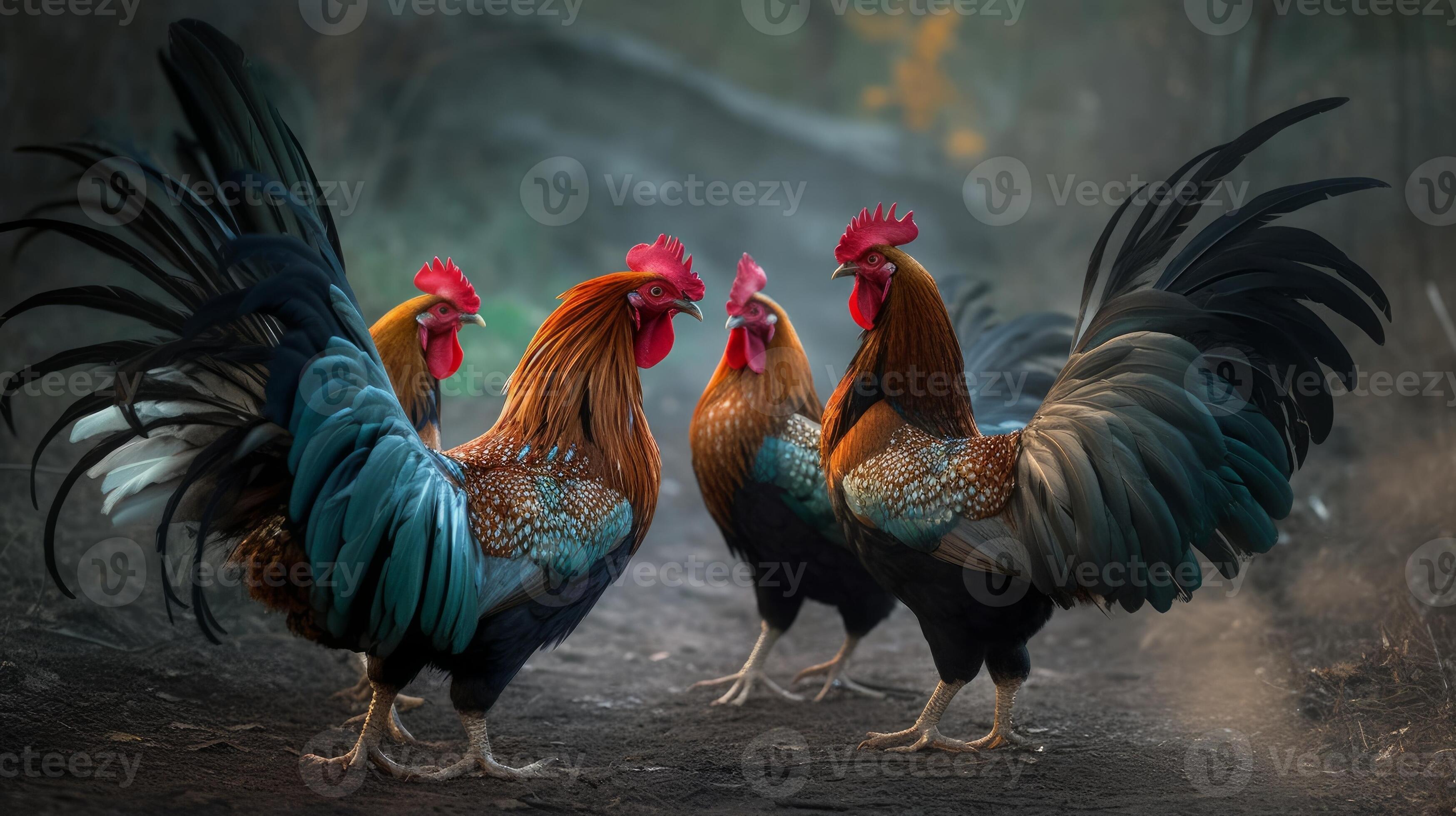 A group of rooster playing together hd image 22799610 Stock Photo at
