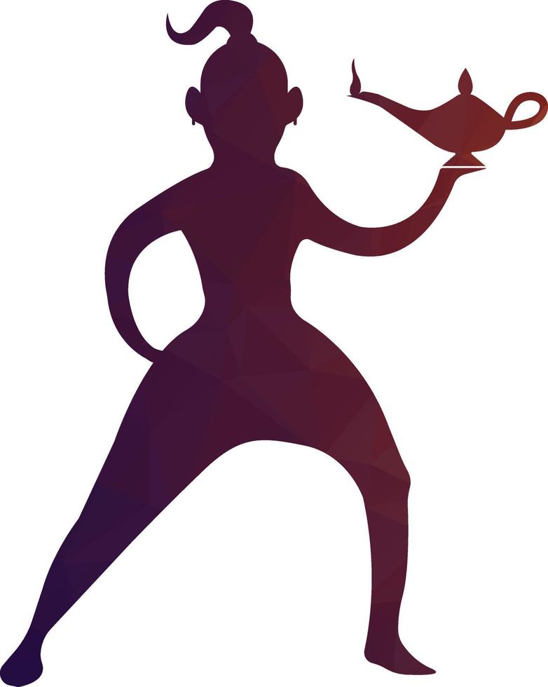Genie Logo Design. Magic Fantasy genie concept logo. genie with action with lamp vector template.