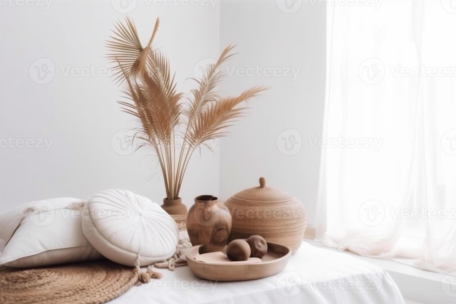 ai generado interior dormitorio ver con boho estético foto