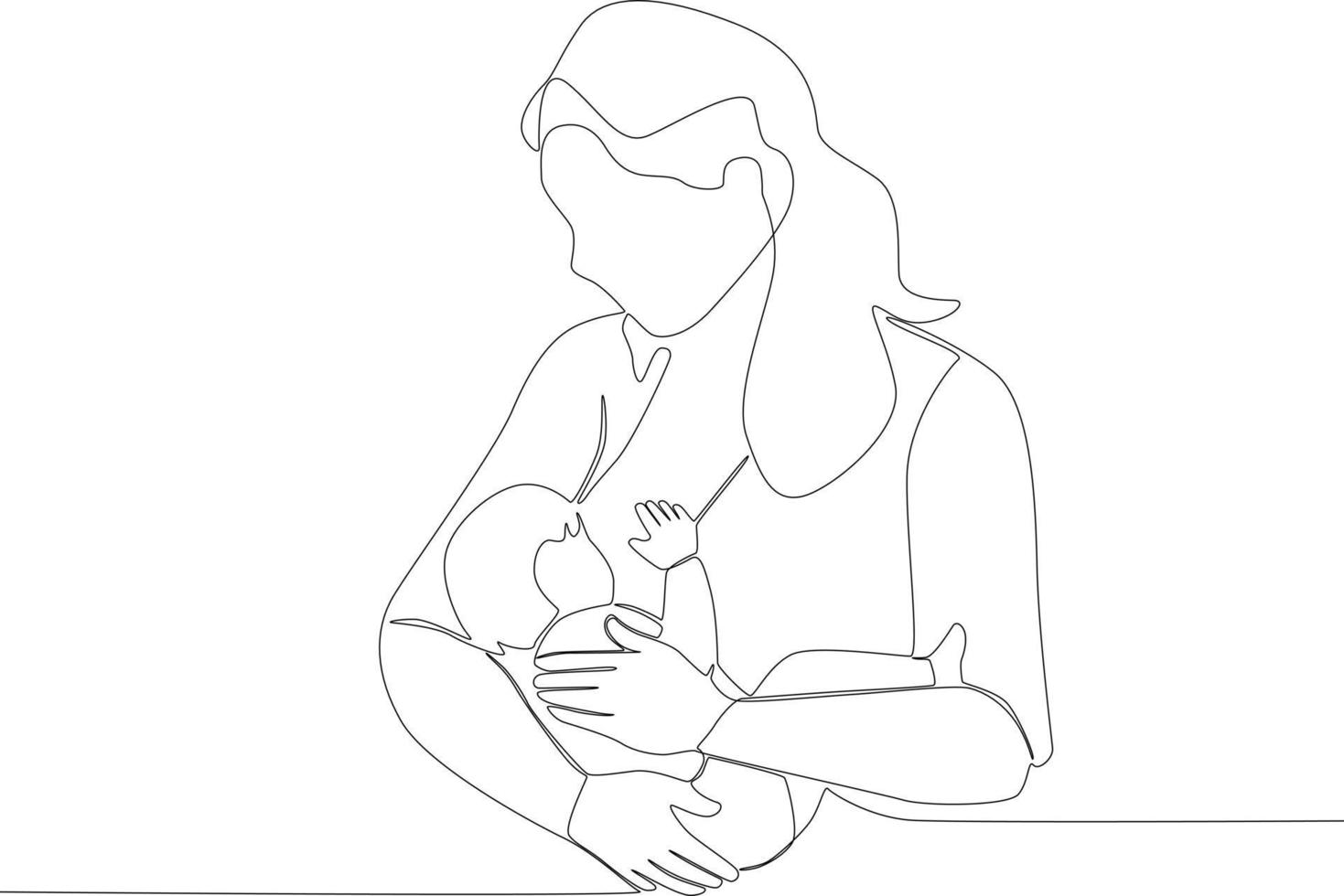 A mother stares at her baby while breastfeeding vector