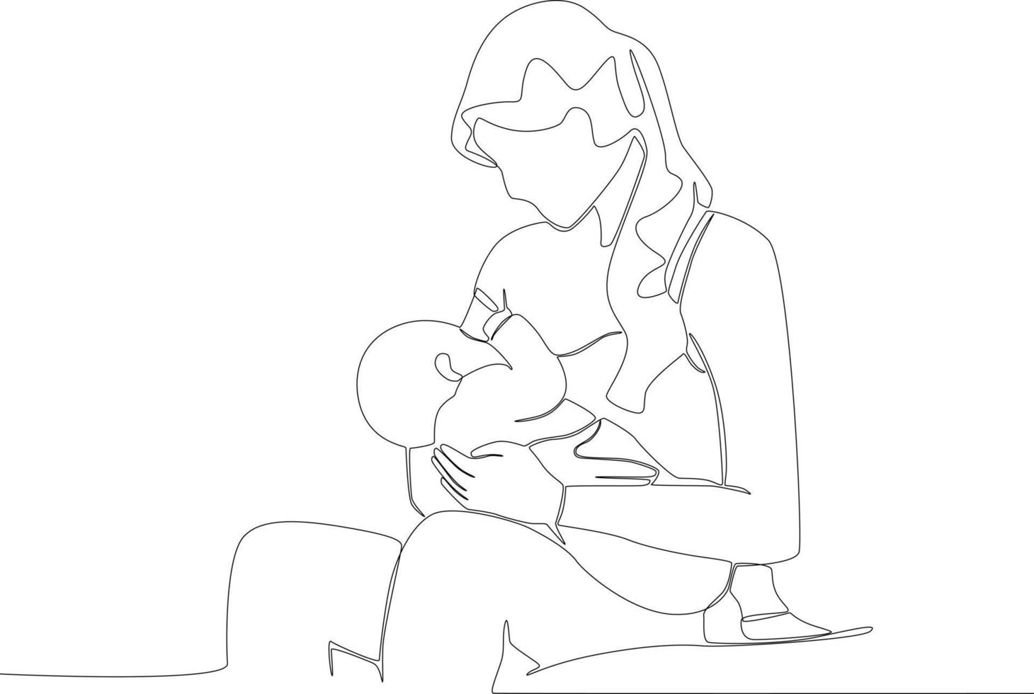 un joven madre amamanta su linda bebé vector